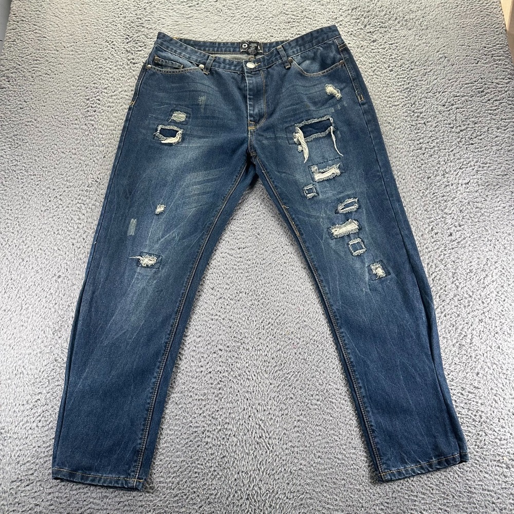 Outback Rider Jeans Mens 36x30 Blue Cotton Denim Tapered Leg Workwear Distressed